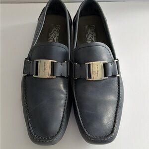 Salvatore Ferragamo Men's Navy Leather Bit Loafers Size 10.5